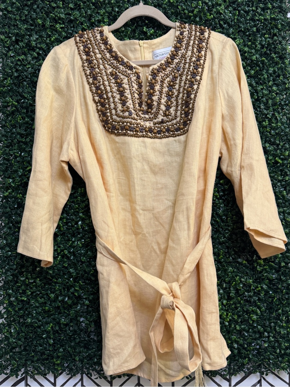 Creamy Beaded Yoke 100% Linen tunic